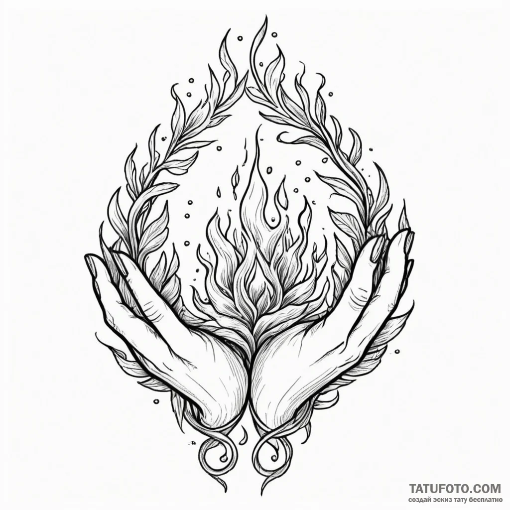 Molten scroll burning in hands, tattoo flash... - эскиз тату (№1750325225_0, 19.06.2025 09:27) — Tatufoto.com