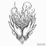 Molten scroll burning in hands, tattoo flash… — эскиз тату (№1750325225_1, 19.06.2025 09:27) — Tatufoto.com