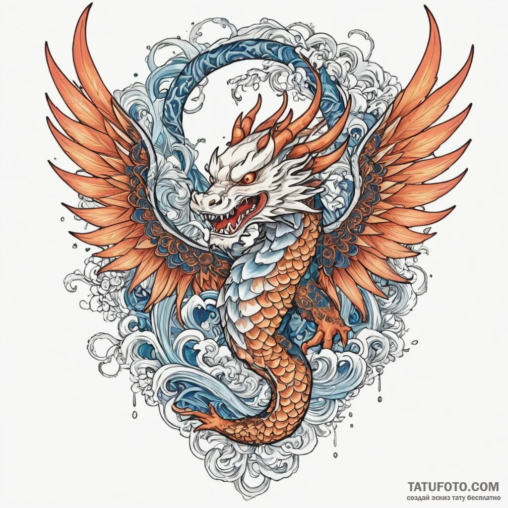 Arcane phoenix with crystal wings, ink illust... - эскиз тату (№1750325297_1, 19.06.2025 09:28) — Tatufoto.com