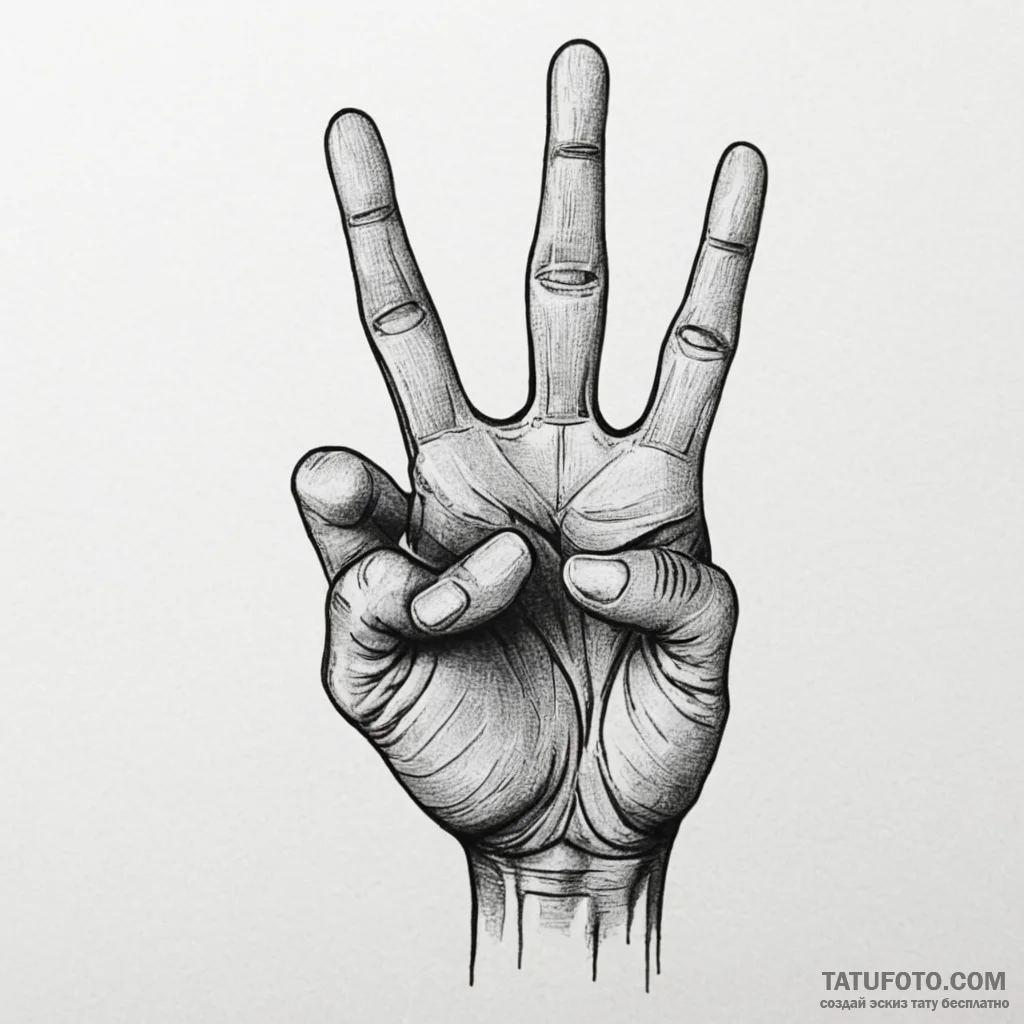 X-ray of a hand giving a peace sign, ink illu... - эскиз тату (№1750326154_0, 19.06.2025 09:42) — Tatufoto.com