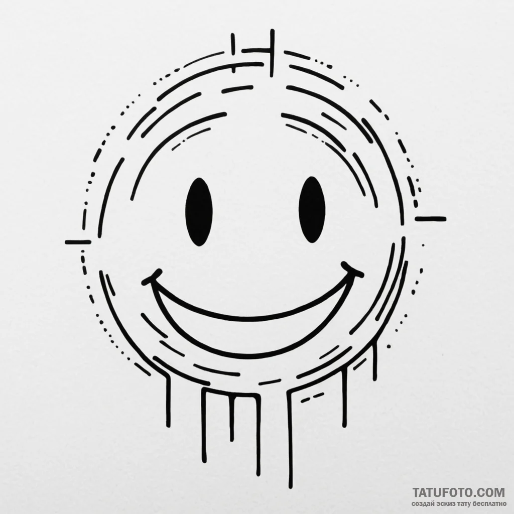 Glitching smiley face emoticon, tattoo sketch... - эскиз тату (№1750326226_0, 19.06.2025 09:43) — Tatufoto.com