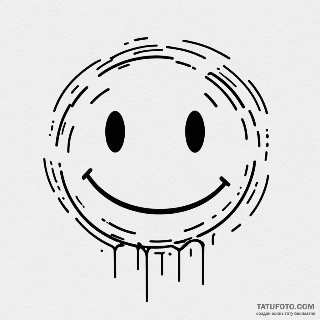 Glitching smiley face emoticon, tattoo sketch... - эскиз тату (№1750326226_1, 19.06.2025 09:43) — Tatufoto.com
