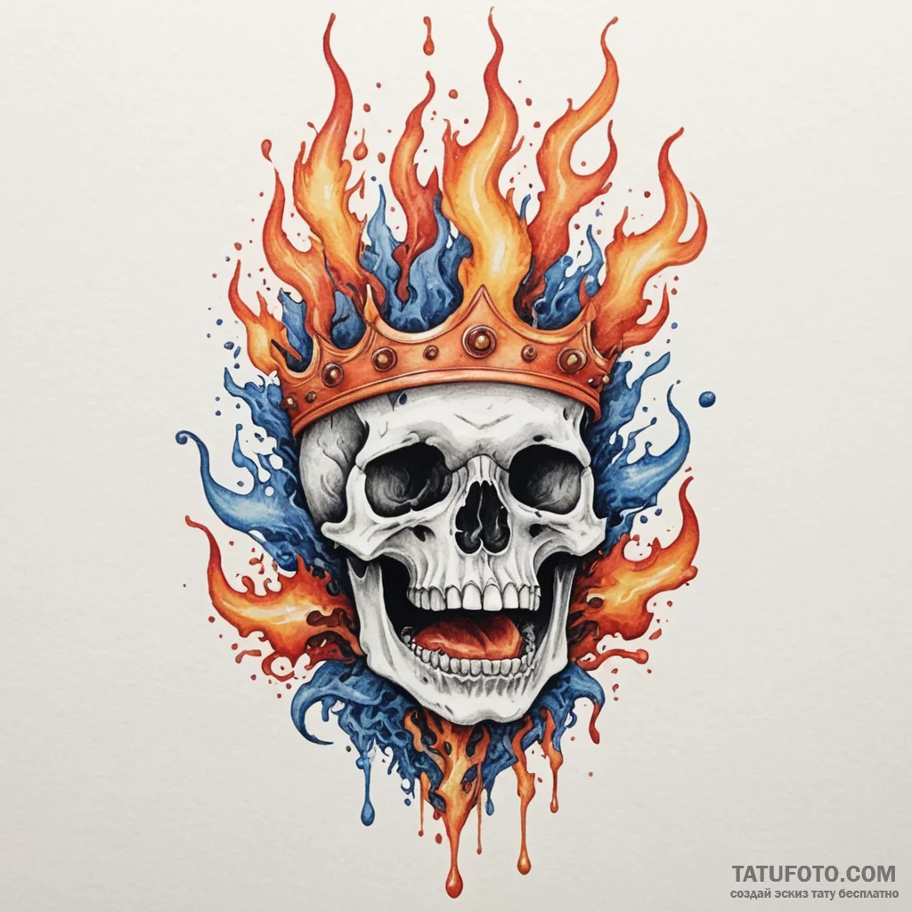 Flaming crown devouring bone, concept art for... - эскиз тату (№1750326296_0, 19.06.2025 09:44) — Tatufoto.com