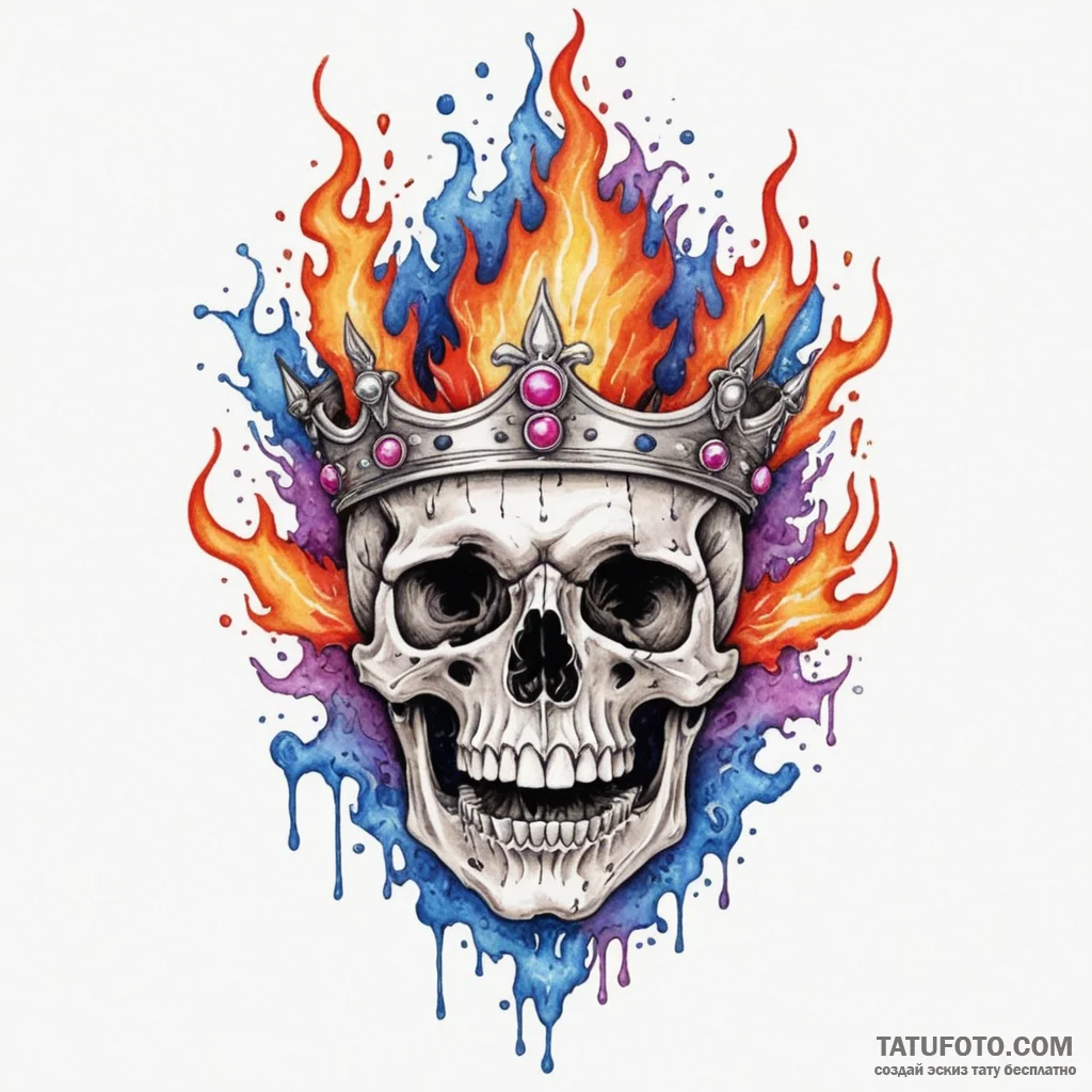 Flaming crown devouring bone, concept art for... - эскиз тату (№1750326296_1, 19.06.2025 09:44) — Tatufoto.com