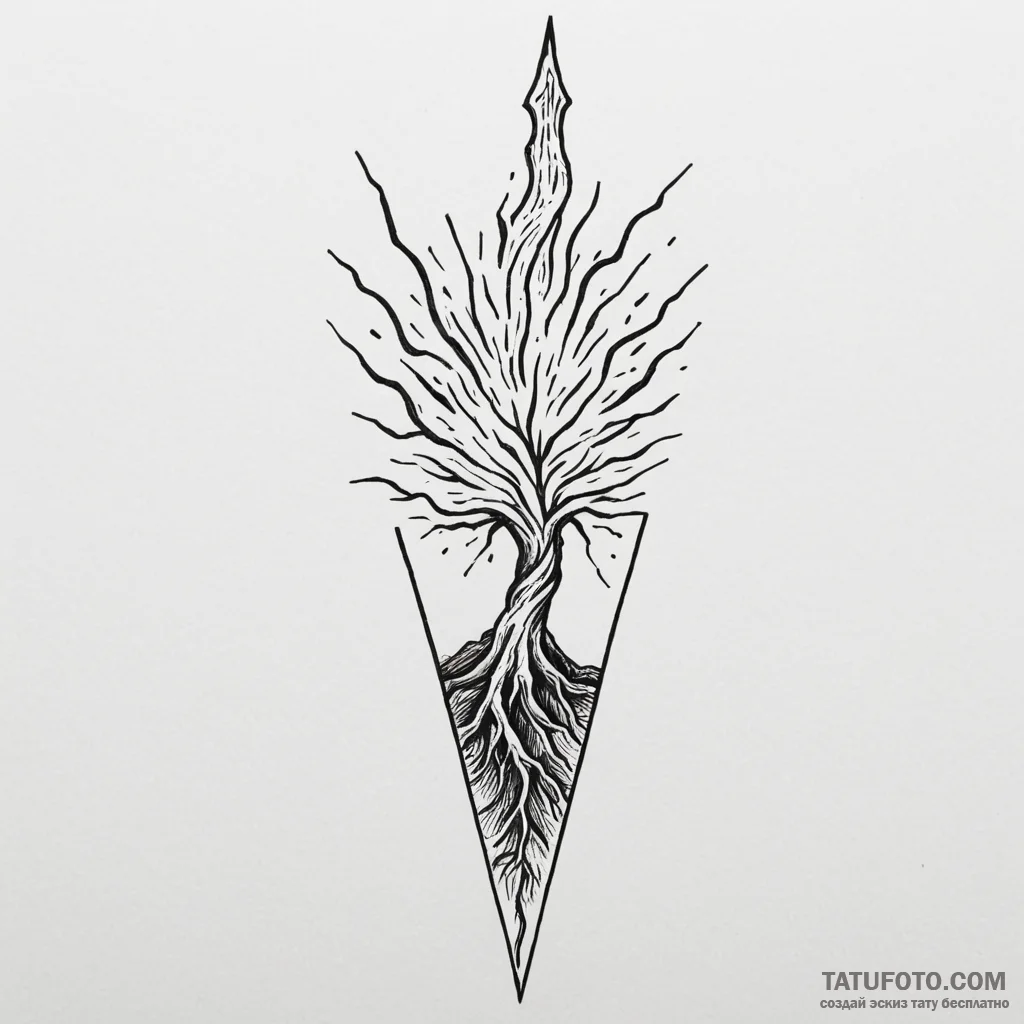 Meteor blade caught in roots, artistic tattoo... - эскиз тату (№1750326369_1, 19.06.2025 09:46) — Tatufoto.com