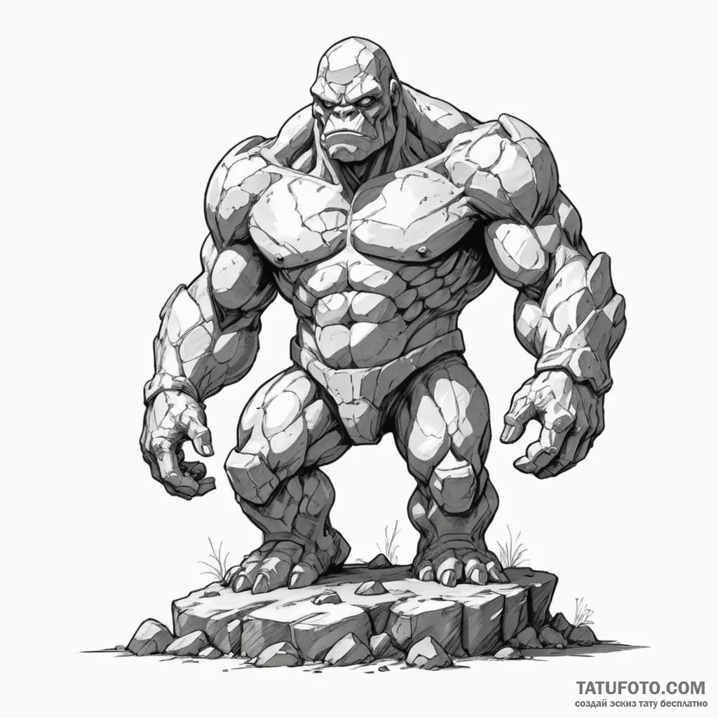 A sketch of a powerful golem made of stone an... - эскиз тату (№1750327245_1, 19.06.2025 10:00) — Tatufoto.com
