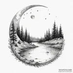 A watercolor sketch of the «moon river» scene… — эскиз тату (№1750328030_0, 19.06.2025 10:13) — Tatufoto.com