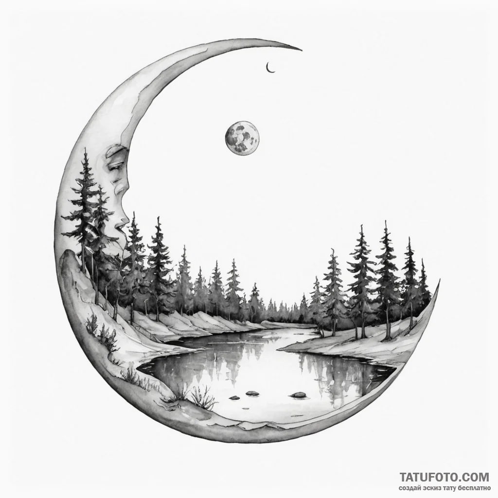 A watercolor sketch of the "moon river" scene... - эскиз тату (№1750328030_1, 19.06.2025 10:13) — Tatufoto.com