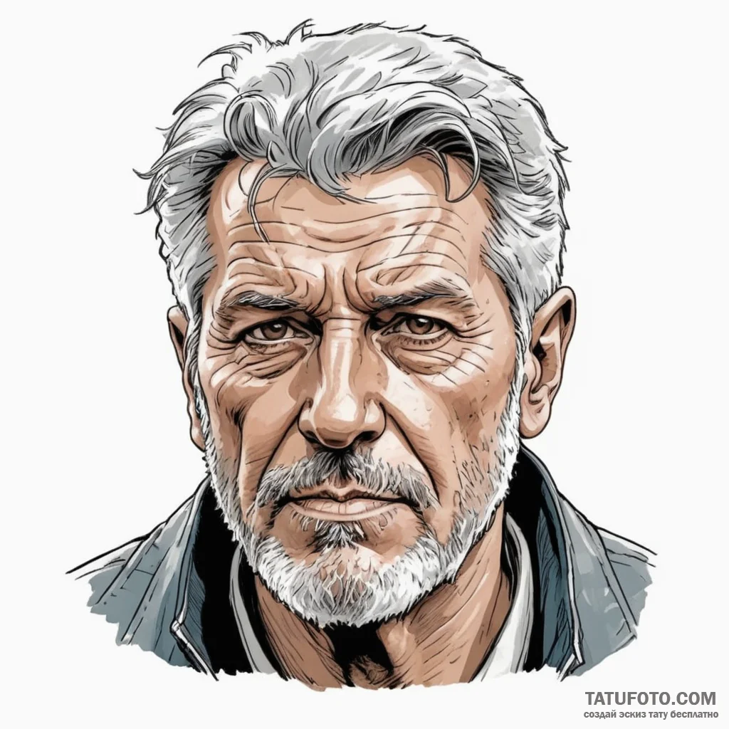 Graphic novel style portrait of a grizzled, o... - эскиз тату (№1750330646_0, 19.06.2025 10:57) — Tatufoto.com