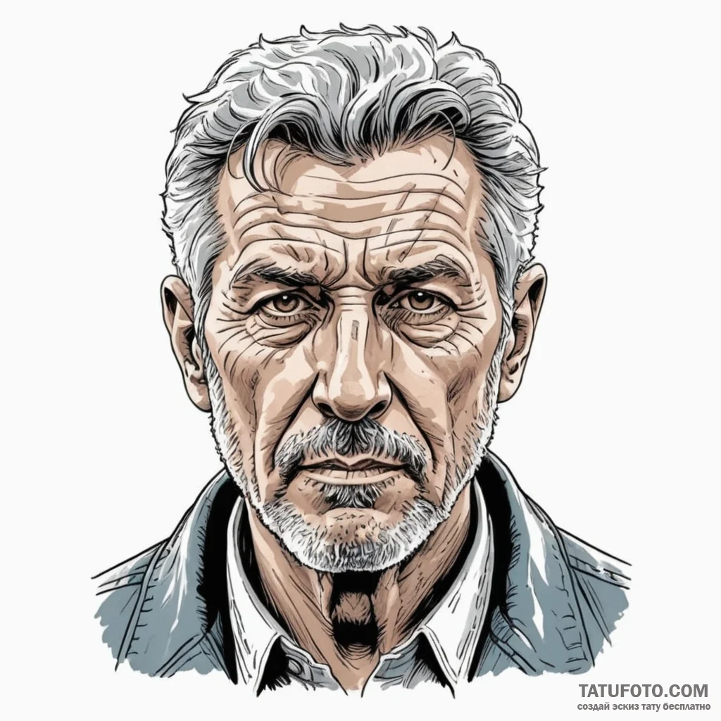 Graphic novel style portrait of a grizzled, o... - эскиз тату (№1750330646_1, 19.06.2025 10:57) — Tatufoto.com