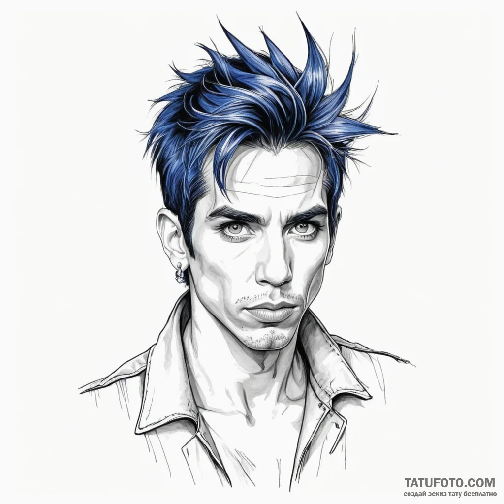 A neo-traditional tattoo of derek zoolander w... - эскиз тату (№1750331641_0, 19.06.2025 11:14) — Tatufoto.com