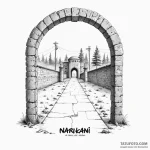 A minimalist tattoo of the «one way out!» cha… — эскиз тату (№1750332702_0, 19.06.2025 11:31) — Tatufoto.com