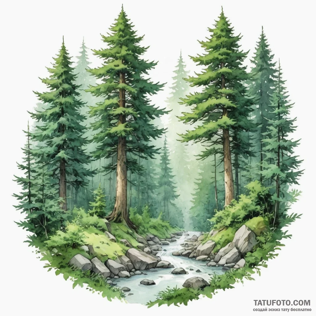 A watercolor sketch of the beautiful forest l... - эскиз тату (№1750334184_0, 19.06.2025 11:56) — Tatufoto.com