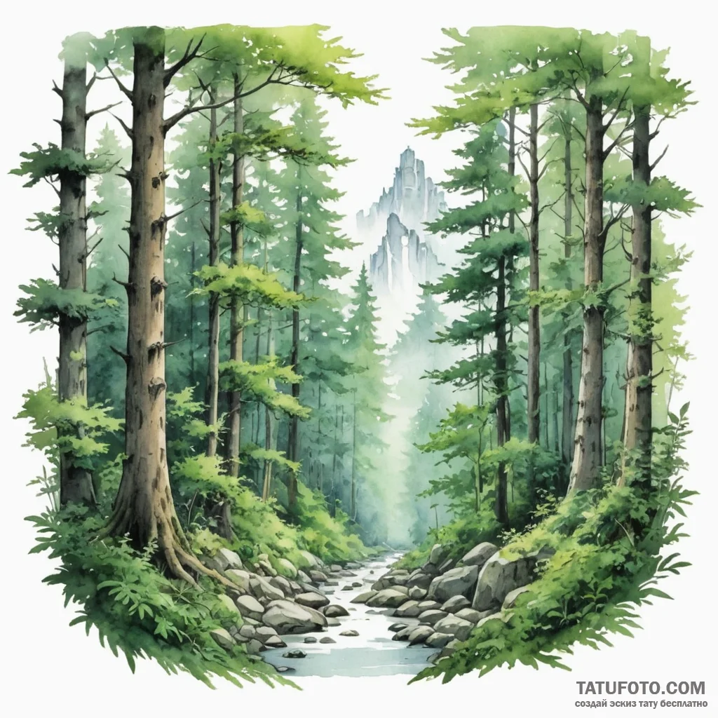 A watercolor sketch of the beautiful forest l... - эскиз тату (№1750334184_1, 19.06.2025 11:56) — Tatufoto.com
