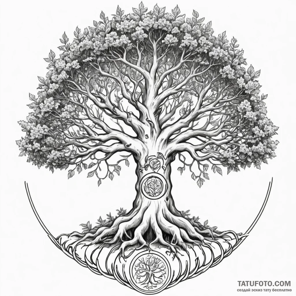 A linework tattoo of the world tree, yggdrasi... - эскиз тату (№1750334329_0, 19.06.2025 11:58) — Tatufoto.com