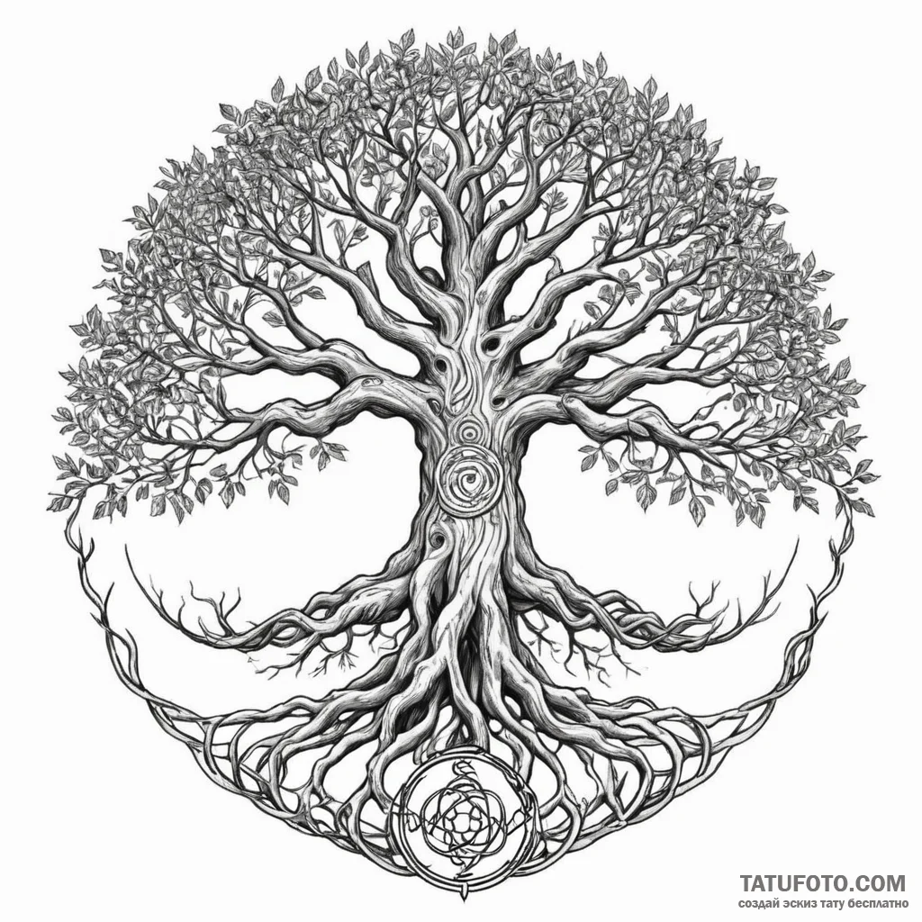 A linework tattoo of the world tree, yggdrasi... - эскиз тату (№1750334329_1, 19.06.2025 11:58) — Tatufoto.com