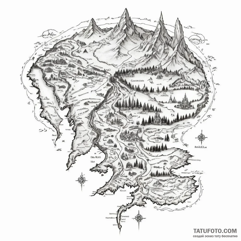 A linework design of the map of middle-earth,... - эскиз тату (№1750340802_1, 19.06.2025 13:46) — Tatufoto.com