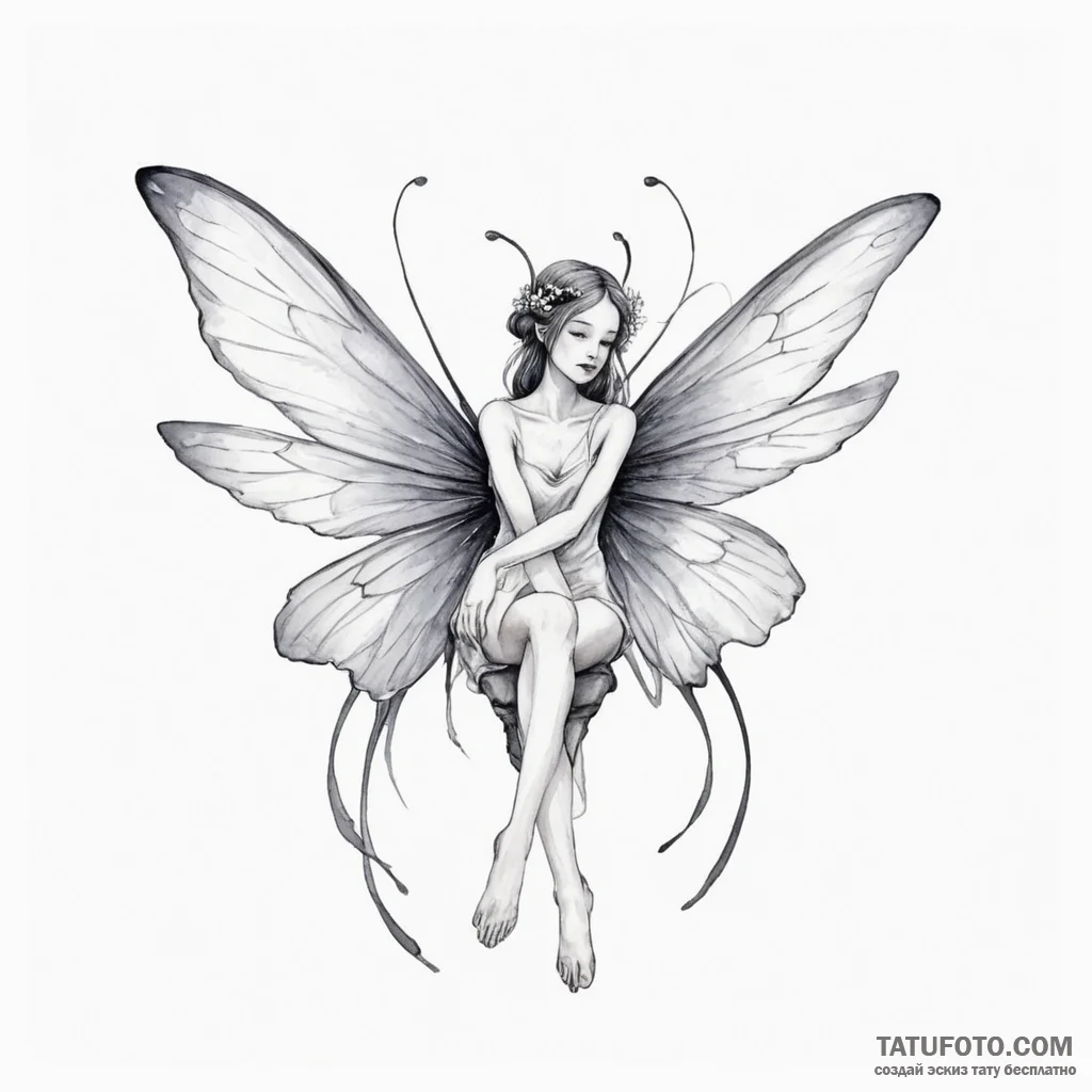 A watercolor sketch of a fairy with delicate,... - эскиз тату (№1750341159_0, 19.06.2025 13:52) — Tatufoto.com