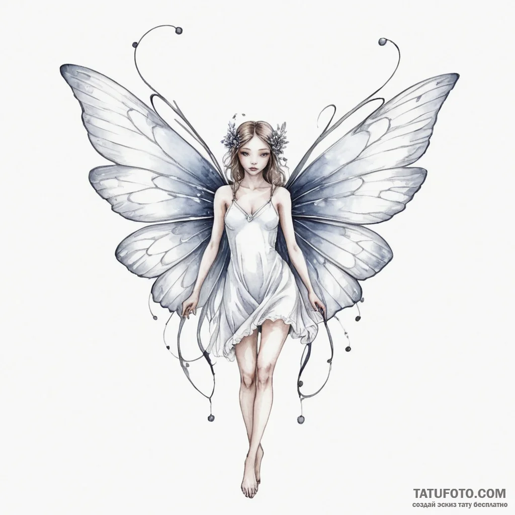 A watercolor sketch of a fairy with delicate,... - эскиз тату (№1750341159_1, 19.06.2025 13:52) — Tatufoto.com