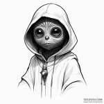 A sketch of a jawa, with glowing eyes under i… — эскиз тату (№1750341232_1, 19.06.2025 13:53) — Tatufoto.com