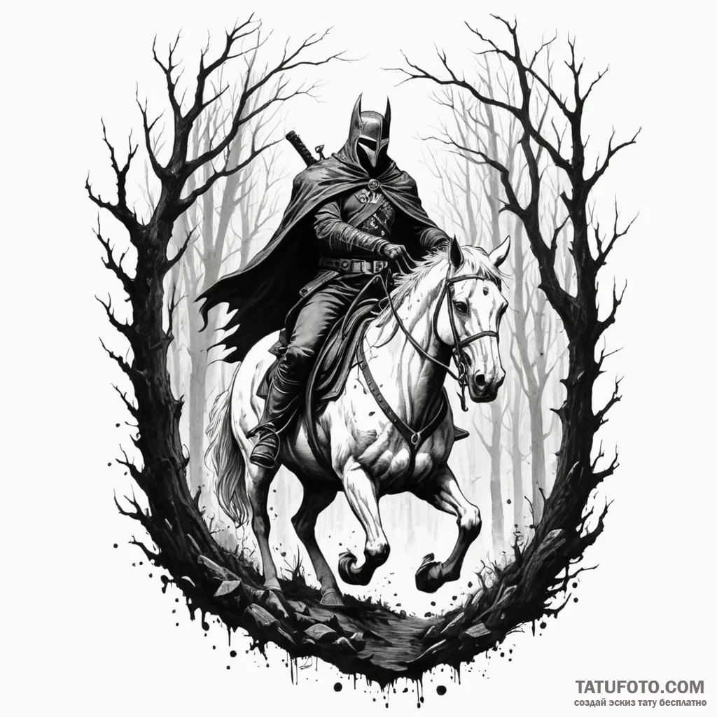 A trash polka tattoo of the headless horseman... - эскиз тату (№1750341377_0, 19.06.2025 13:56) — Tatufoto.com