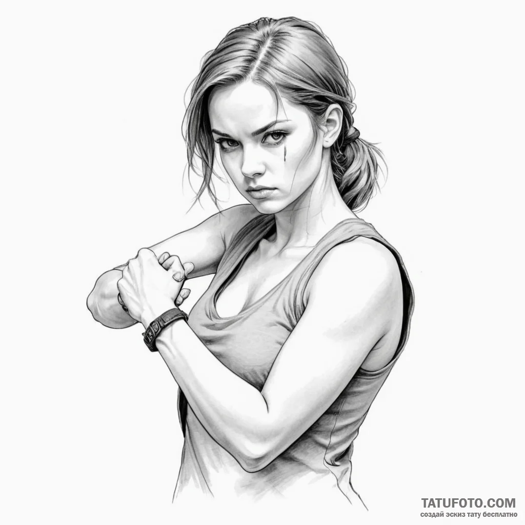 A sketch of the "final girl" trope, a determi... - эскиз тату (№1750342955_1, 19.06.2025 14:22) — Tatufoto.com