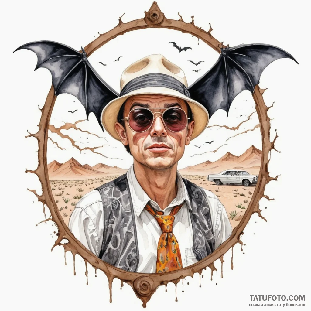 A watercolor sketch of the "bat country" scen... - эскиз тату (№1750343025_1, 19.06.2025 14:23) — Tatufoto.com