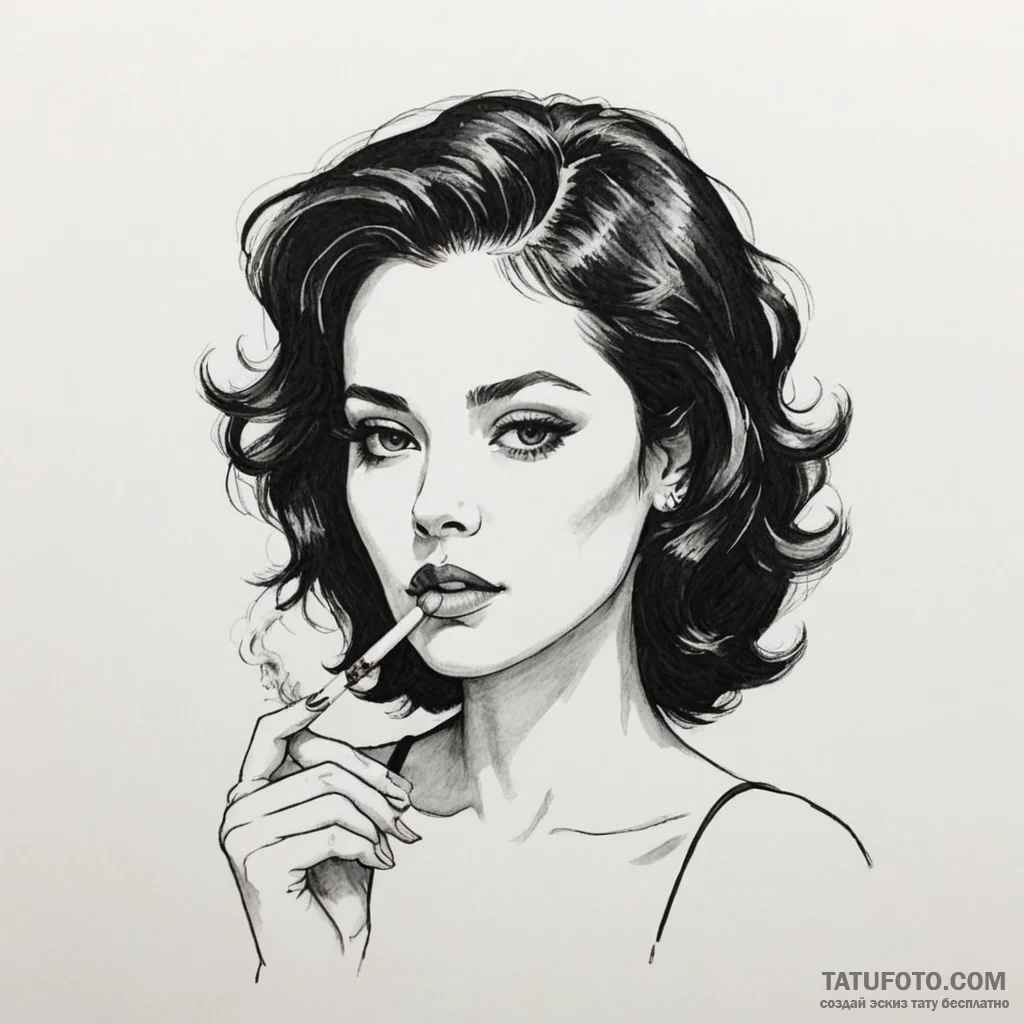 A sketch of marla singer, with her cigarette... - эскиз тату (№1750343382_1, 19.06.2025 14:29) — Tatufoto.com