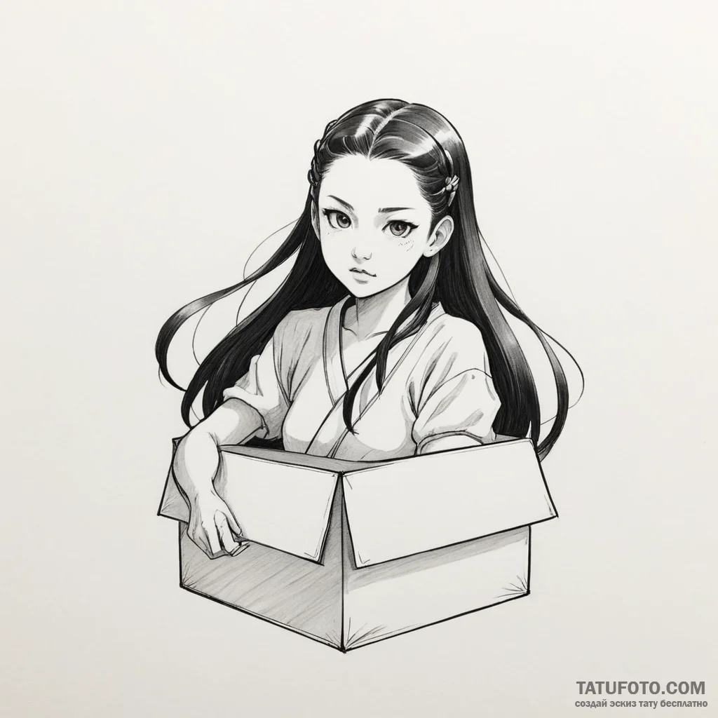 A sketch of nezuko in her box, - эскиз тату (№1750343595_1, 19.06.2025 14:33) — Tatufoto.com