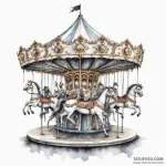 A watercolor tattoo of a haunted carousel, wi… — эскиз тату (№1750344256_0, 19.06.2025 14:44) — Tatufoto.com