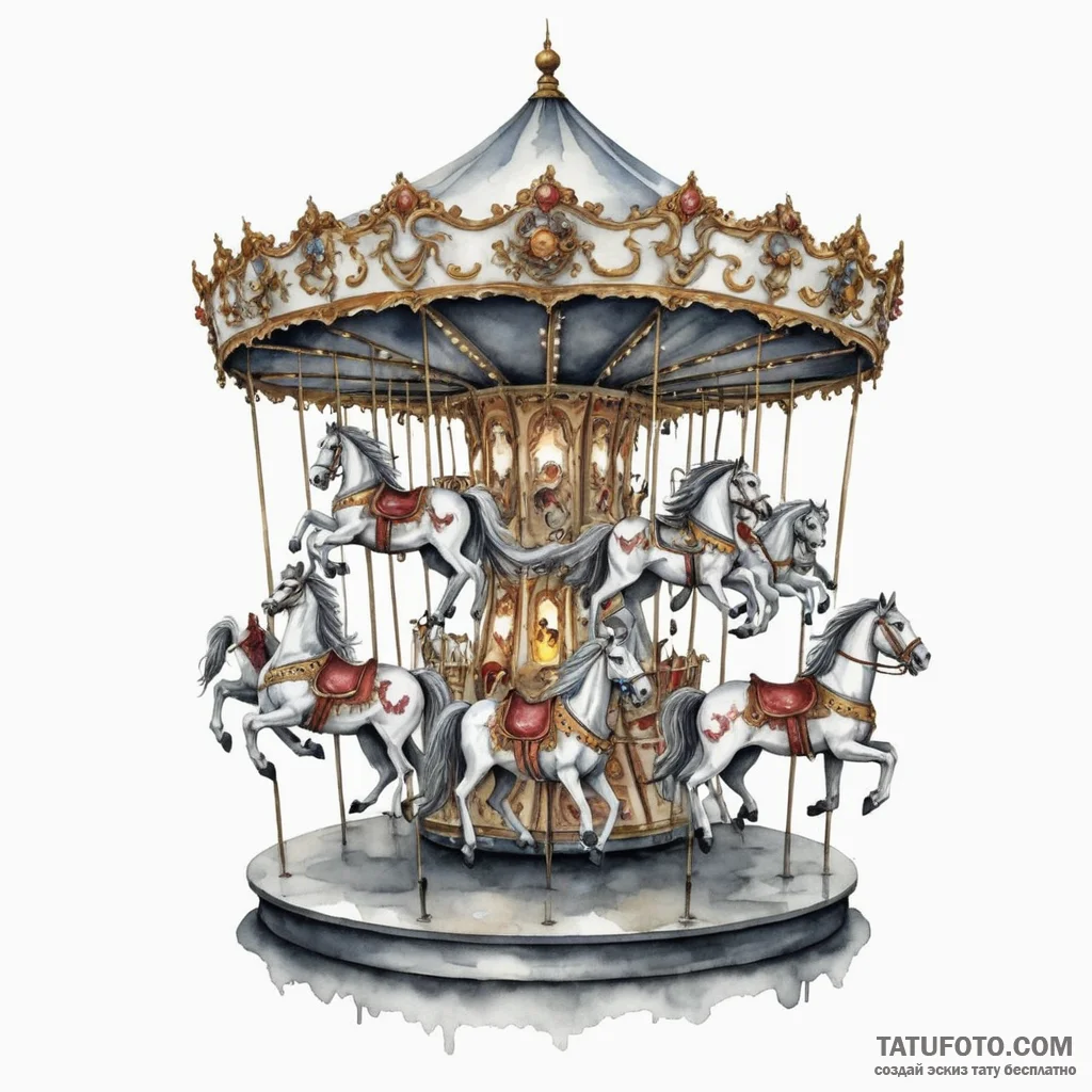 A watercolor tattoo of a haunted carousel, wi... - эскиз тату (№1750344256_1, 19.06.2025 14:44) — Tatufoto.com