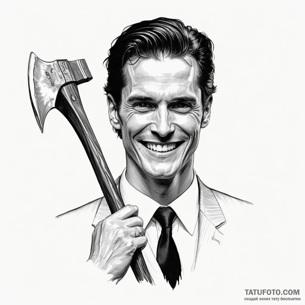A neo-traditional portrait of patrick bateman... - эскиз тату (№1750346309_1, 19.06.2025 15:18) — Tatufoto.com