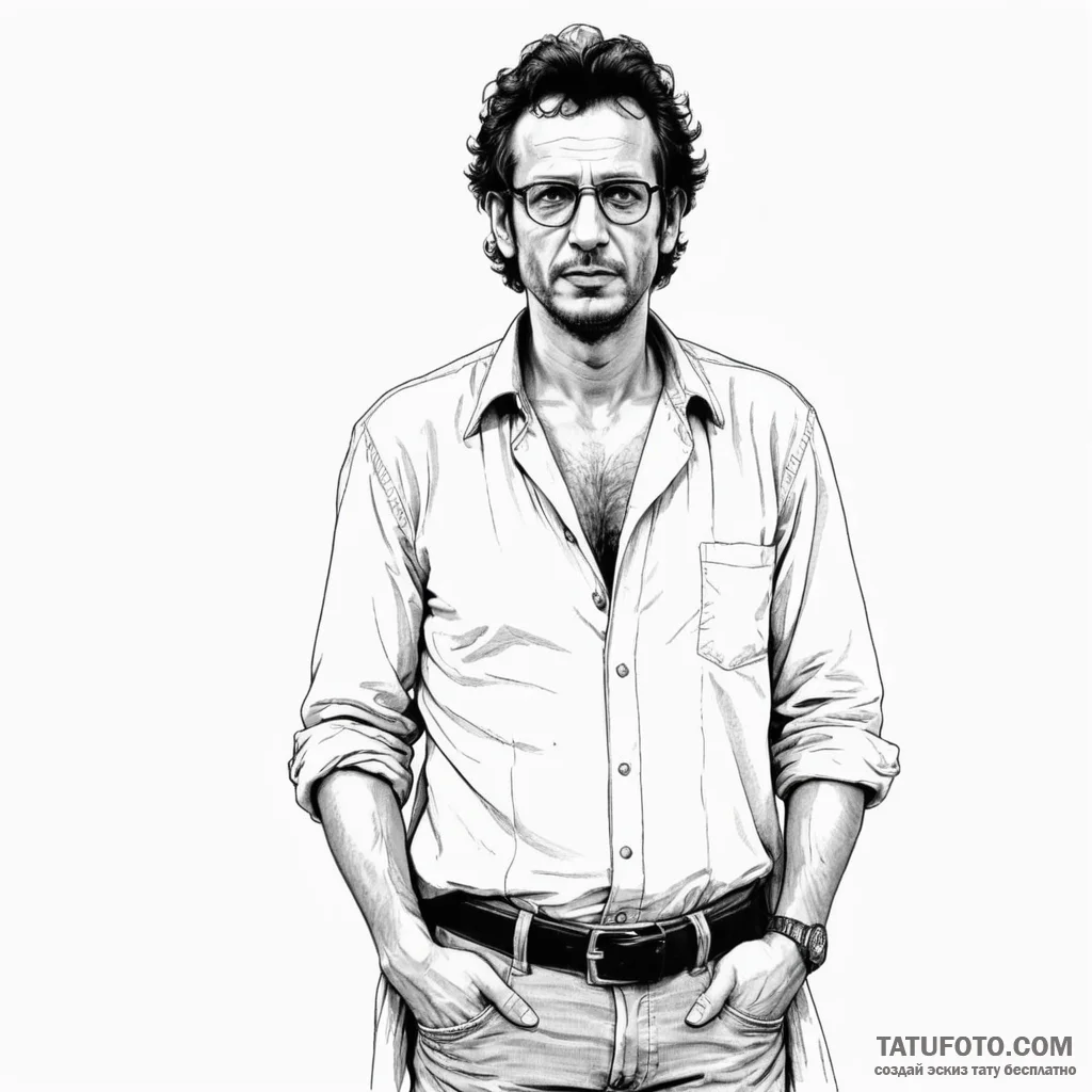A sketch of dr. ian malcolm, with his iconic... - эскиз тату (№1750350346_1, 19.06.2025 16:25) — Tatufoto.com