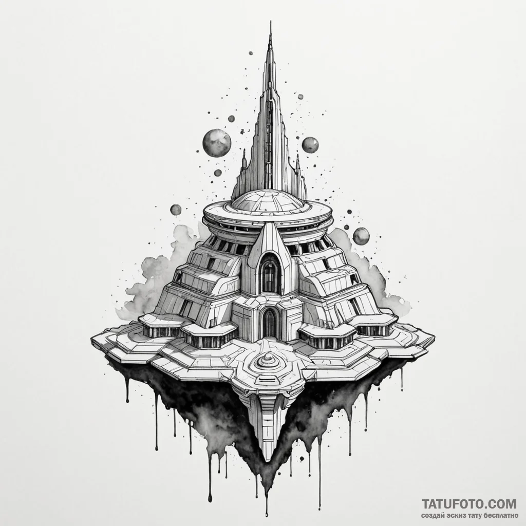 Watercolor design of the jedi temple on corus... - эскиз тату (№1750352990_0, 19.06.2025 17:09) — Tatufoto.com