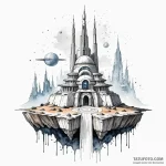 Watercolor design of the jedi temple on corus… — эскиз тату (№1750352990_1, 19.06.2025 17:09) — Tatufoto.com