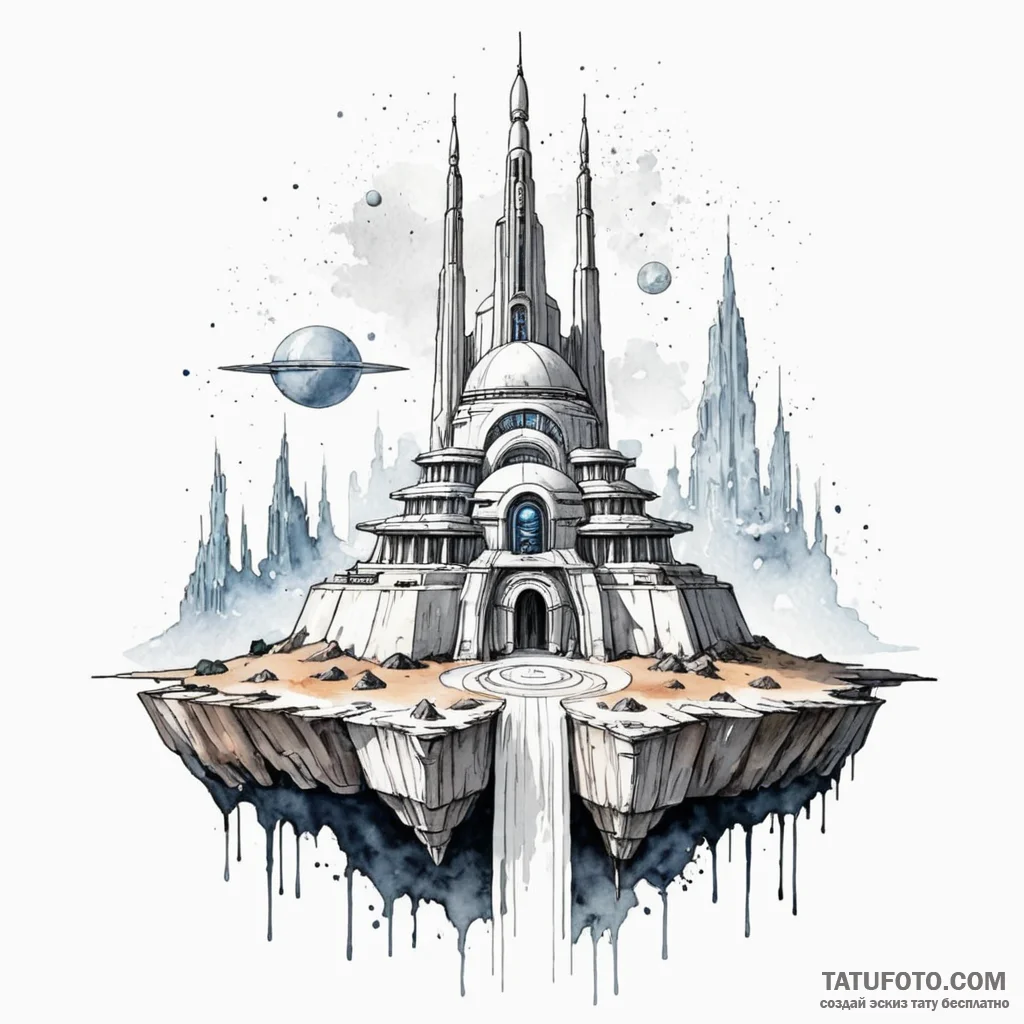Watercolor design of the jedi temple on corus... - эскиз тату (№1750352990_1, 19.06.2025 17:09) — Tatufoto.com