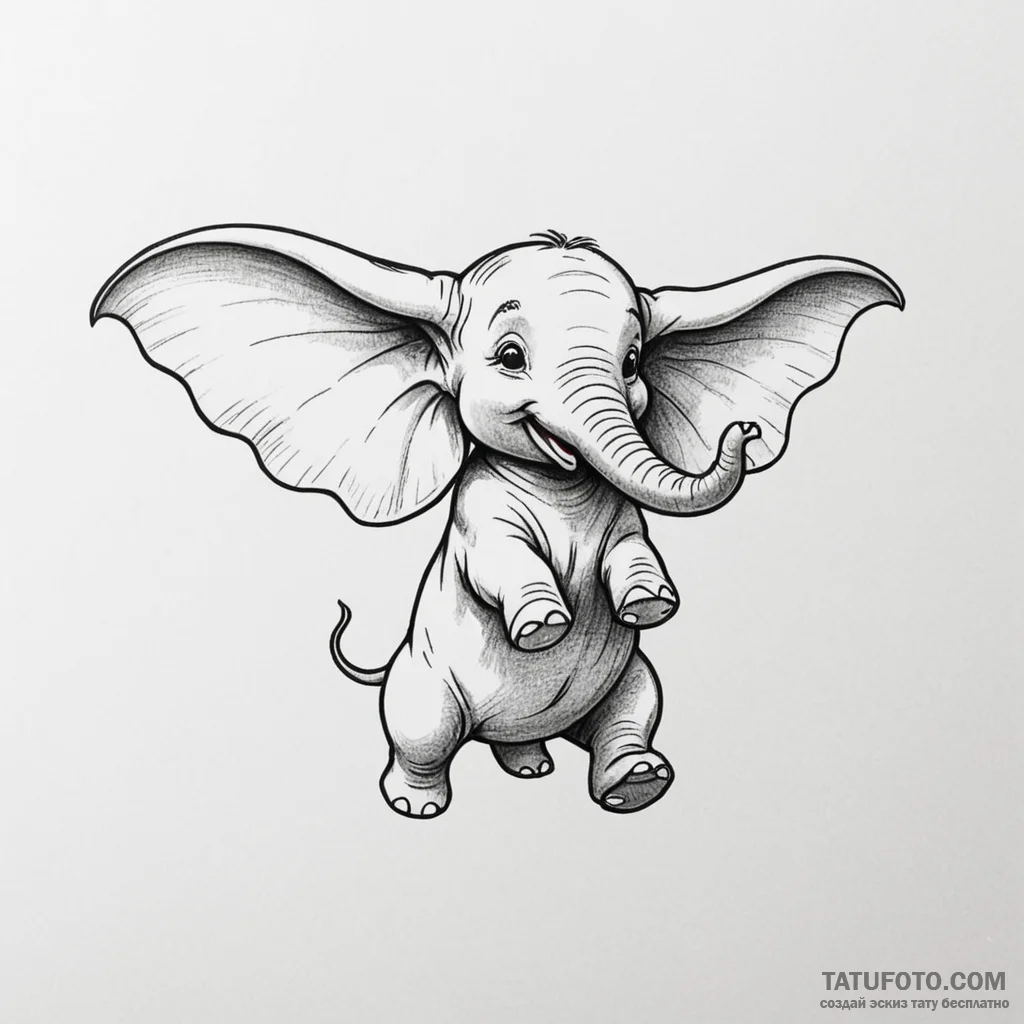 A linework tattoo of dumbo, the elephant, fly... - эскиз тату (№1750354762_0, 19.06.2025 17:39) — Tatufoto.com