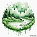 A watercolor sketch of the green code rain fo… — эскиз тату (№1750355002_0, 19.06.2025 17:43) — Tatufoto.com