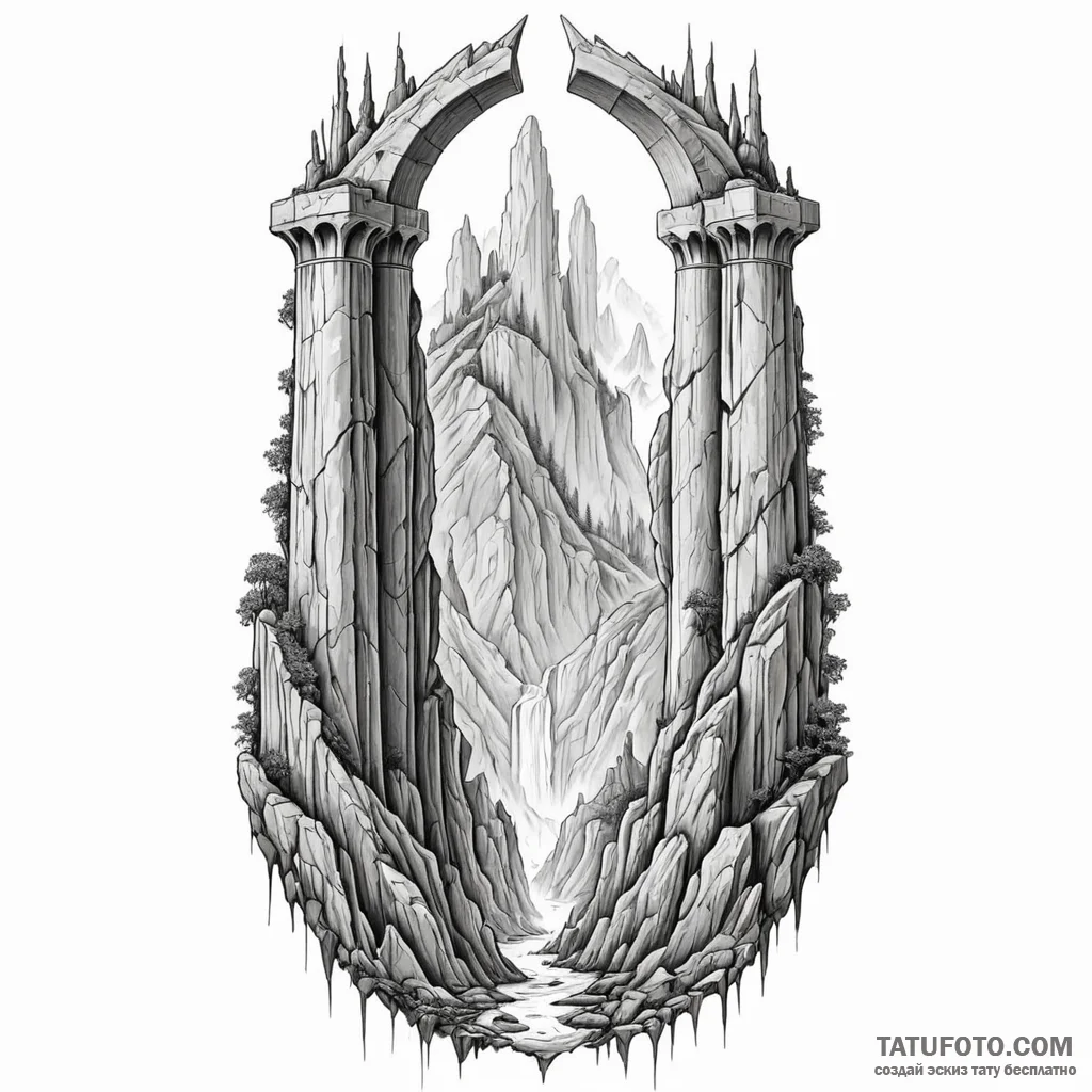 Neo-traditional tattoo of the argonath, the p... - эскиз тату (№1750355732_1, 19.06.2025 17:55) — Tatufoto.com