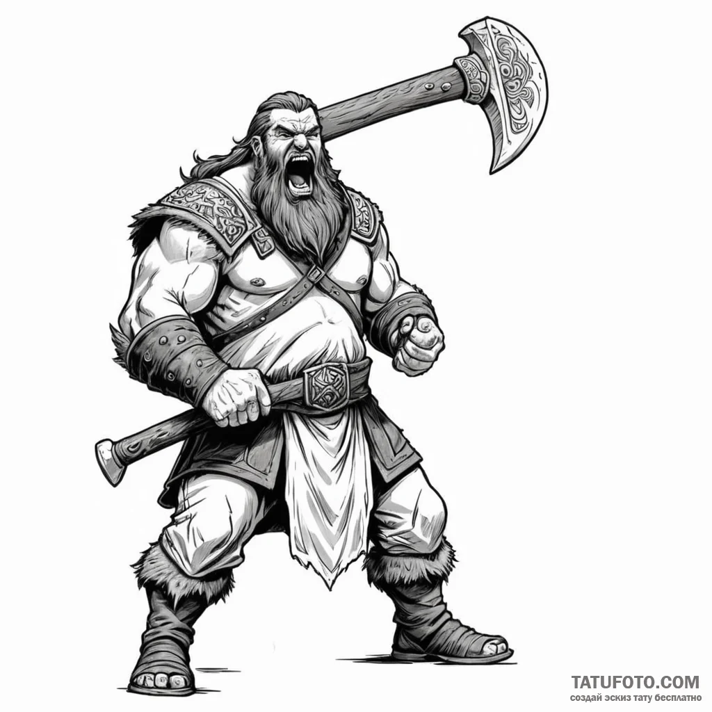 A graphic novel style panel of gimli, axe in... - эскиз тату (№1750356536_0, 19.06.2025 18:08) — Tatufoto.com