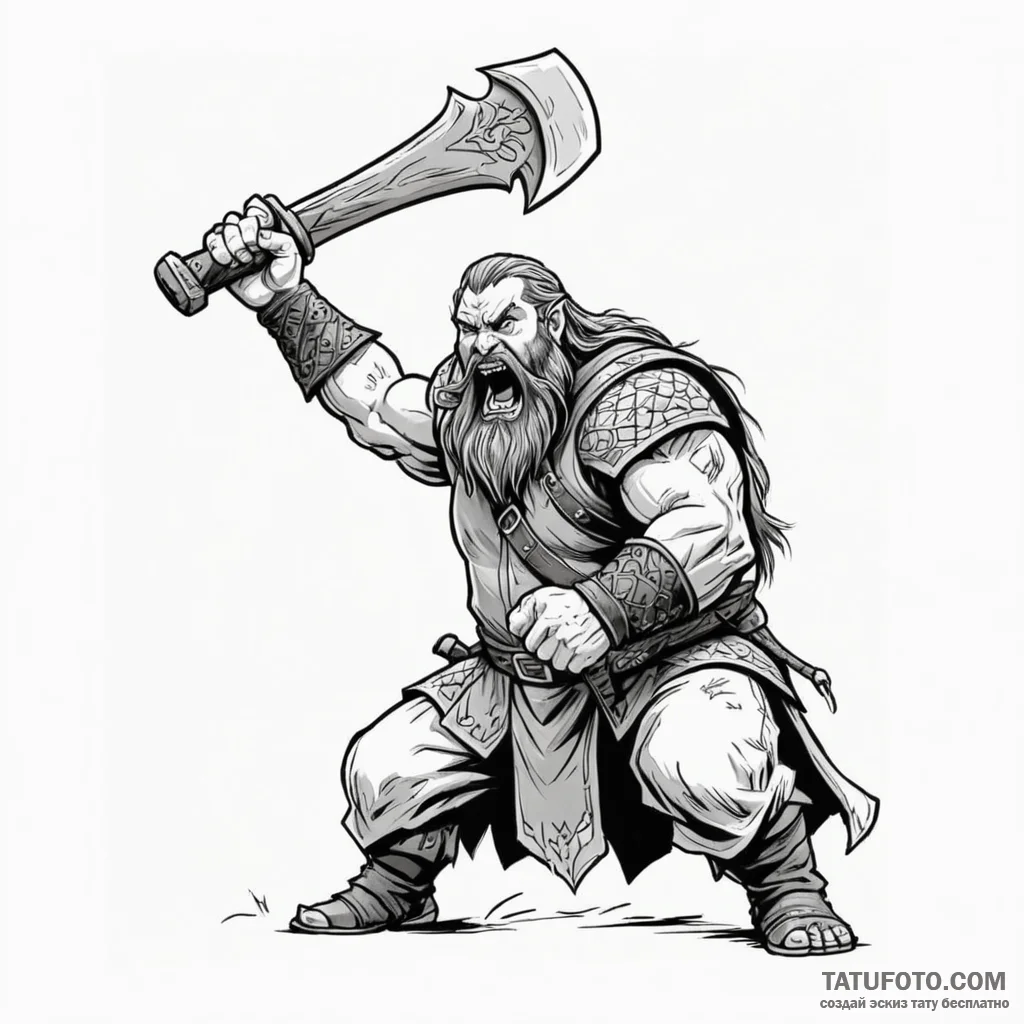 A graphic novel style panel of gimli, axe in... - эскиз тату (№1750356536_1, 19.06.2025 18:08) — Tatufoto.com