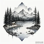A watercolor sketch of camp crystal lake, ser… — эскиз тату (№1750356782_0, 19.06.2025 18:13) — Tatufoto.com