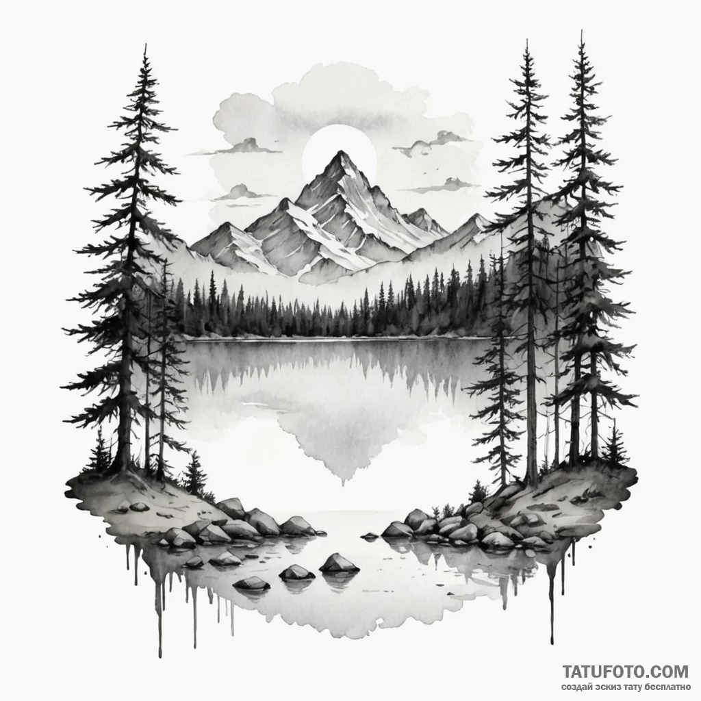 A watercolor sketch of camp crystal lake, ser... - эскиз тату (№1750356782_1, 19.06.2025 18:13) — Tatufoto.com