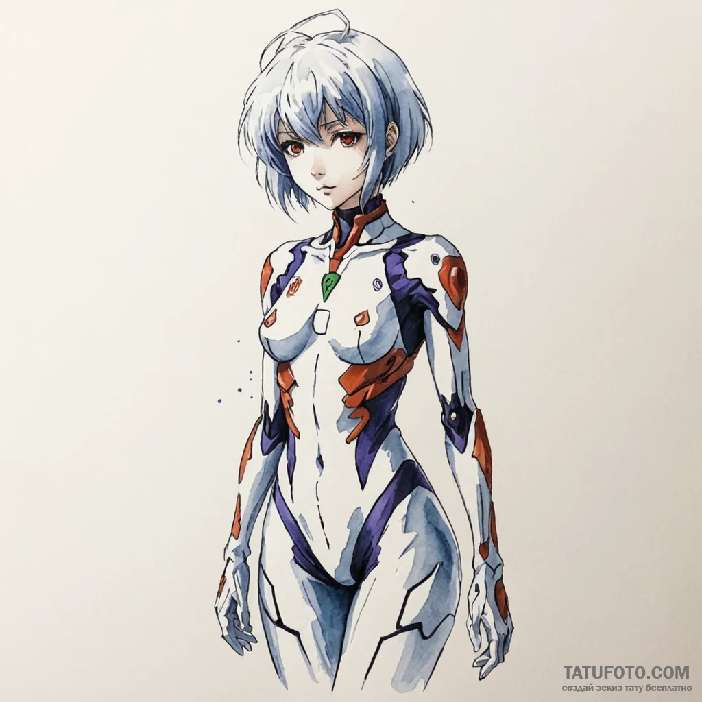 A watercolor tattoo of rei ayanami from evang... - эскиз тату (№1750358392_0, 19.06.2025 18:39) — Tatufoto.com