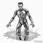 A graphic novel panel of the t-1000 emerging… — эскиз тату (№1750358472_0, 19.06.2025 18:41) — Tatufoto.com