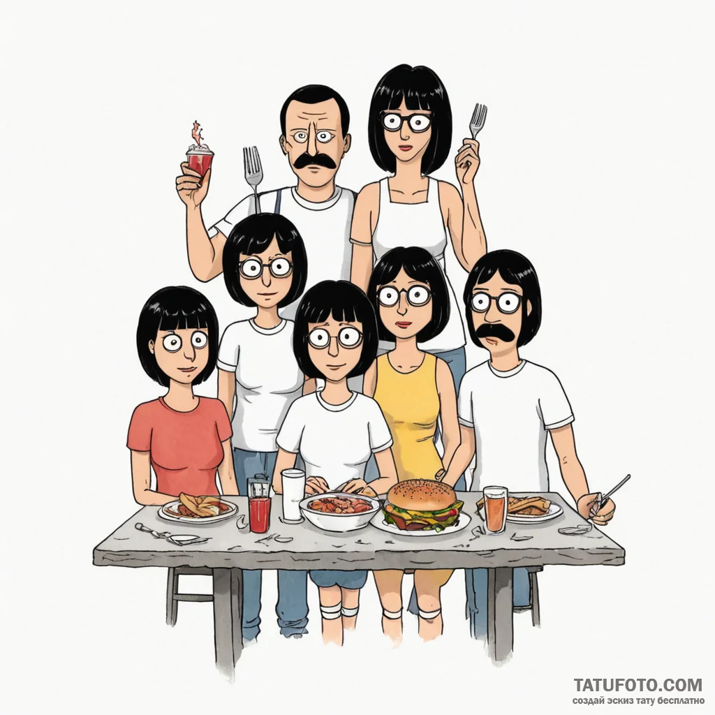 A watercolor tattoo of the main characters fr... - эскиз тату (№1750361208_1, 19.06.2025 19:26) — Tatufoto.com