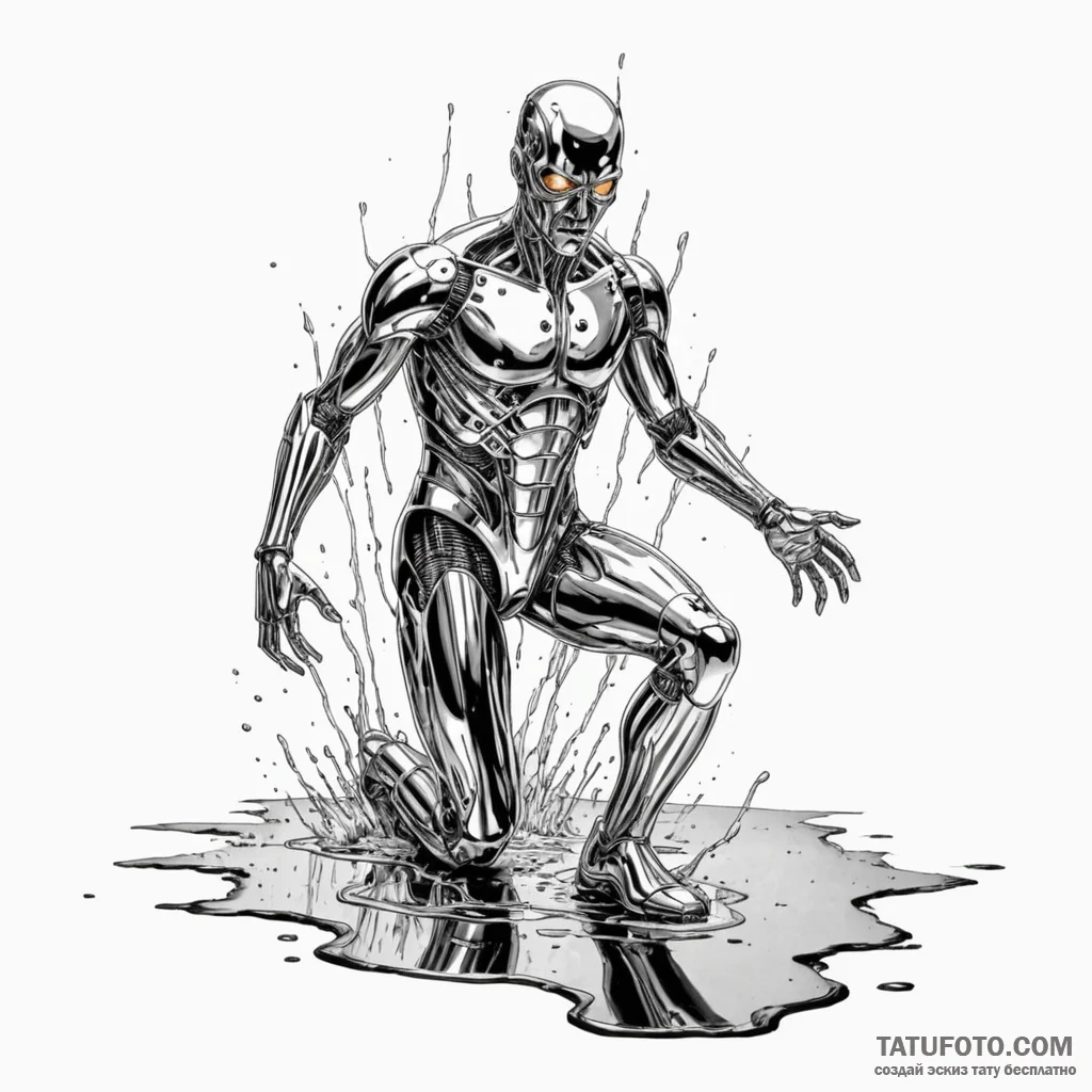 124. a graphic novel panel of the t-1000 emer... - эскиз тату (№1750361937_0, 19.06.2025 19:38) — Tatufoto.com