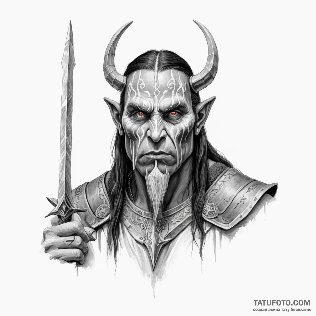 A neo-traditional portrait of a fierce uruk-h... - эскиз тату (№1750362099_1, 19.06.2025 19:41) — Tatufoto.com