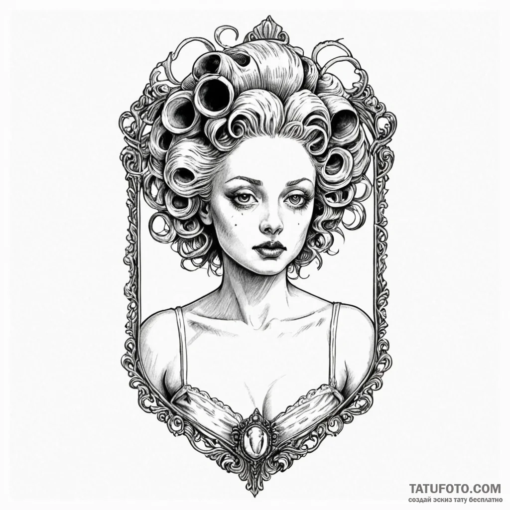 A surrealist tattoo of the "lady in the radia... - эскиз тату (№1750363228_1, 19.06.2025 20:00) — Tatufoto.com