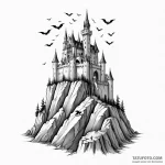 A sketch of a gothic castle on a cliff, dracu… — эскиз тату (№1750371843_1, 19.06.2025 22:24) — Tatufoto.com